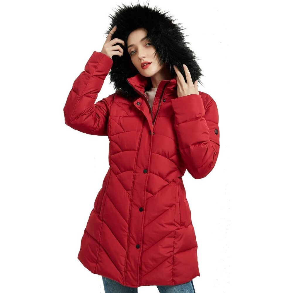 Women's Red Winter Warm Thicken Long Outwear Pockets Coat Parka Jacket